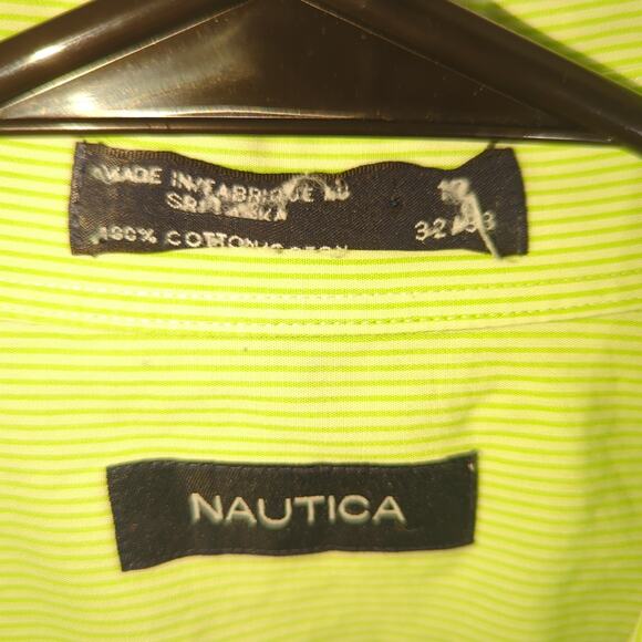 Nautica 17 32/33 Green Stripe Dress Shirt Men’s Long Sleeve Button Front Casual - Picture 2 of 3
